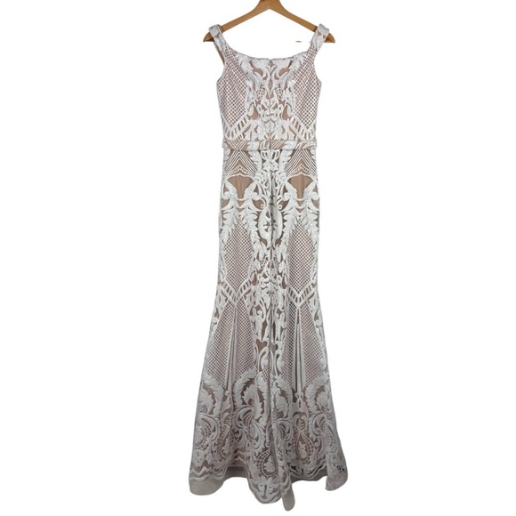 JOVANI 64277 OFF WHITE SEQUIN DECO SWEETHEART FITTED TRUMPET EVENING GOWN DRESS - Picture 5 of 15